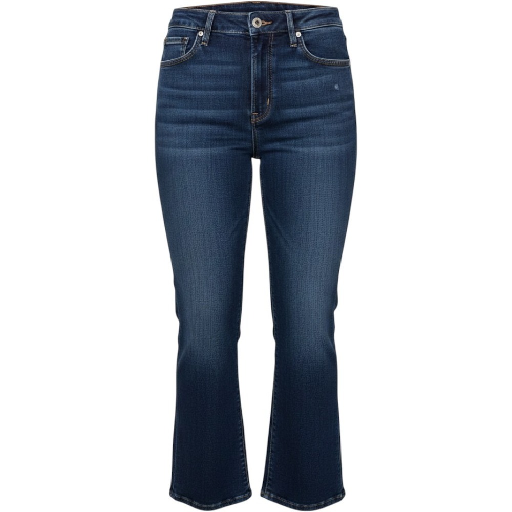 Seven7 High-Rise Straight Leg Jeans 14 Dark Indigo Stretch Raw Fringe Hem NWT